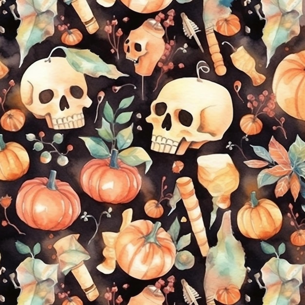 halloween_watercolor_pattern ハロウィン