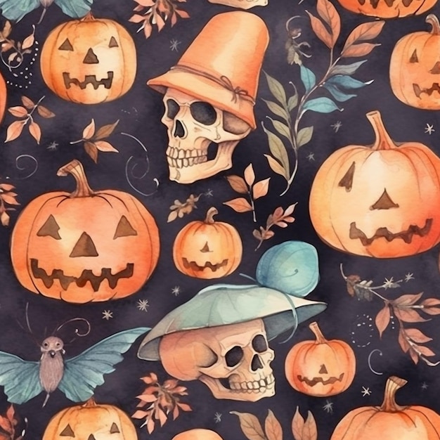 halloween_watercolor_pattern ハロウィン