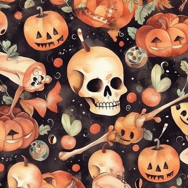 halloween_watercolor_pattern ハロウィン