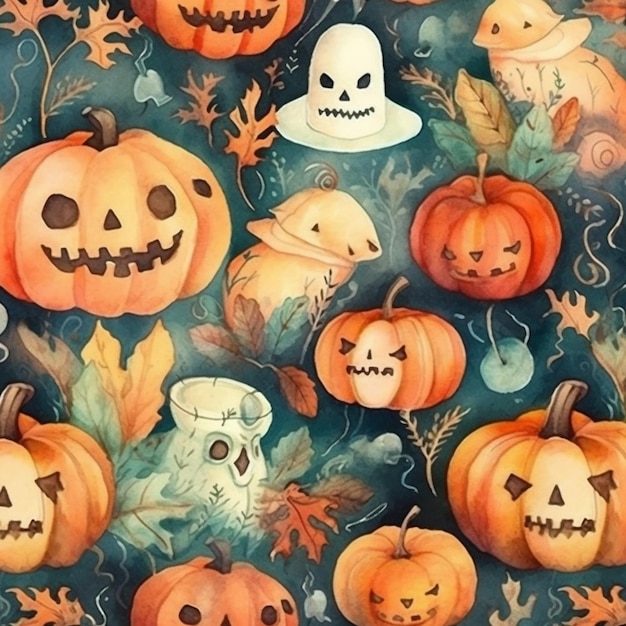 halloween_watercolor_pattern ハロウィン