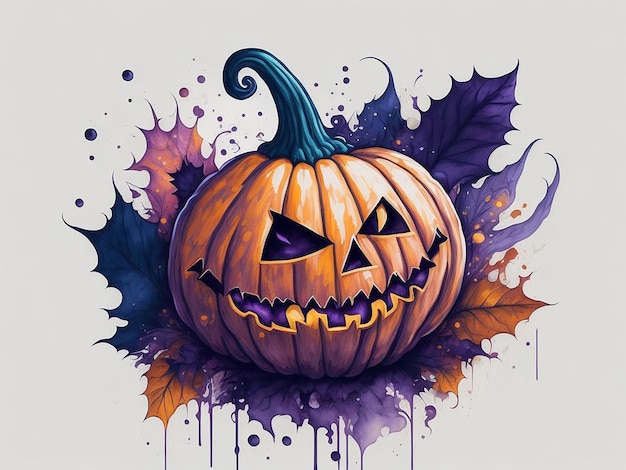 Halloween watercolor pumpkin abstract art