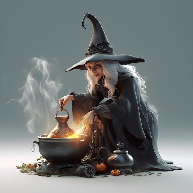 Halloween witch 3d rendering