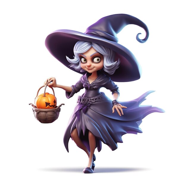 Photo halloween witch cartoon character generative ai