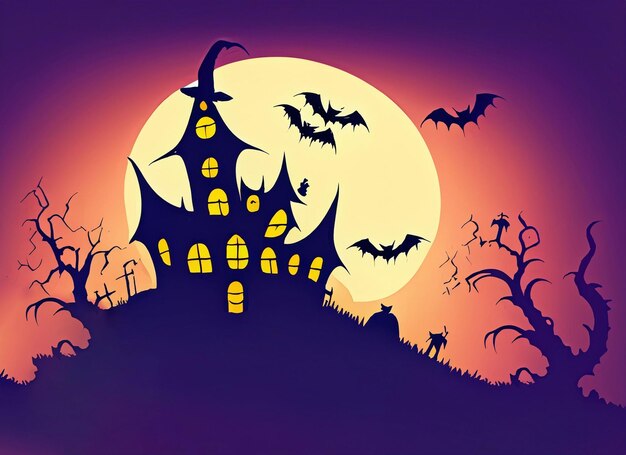 Halloween witch house background thunder