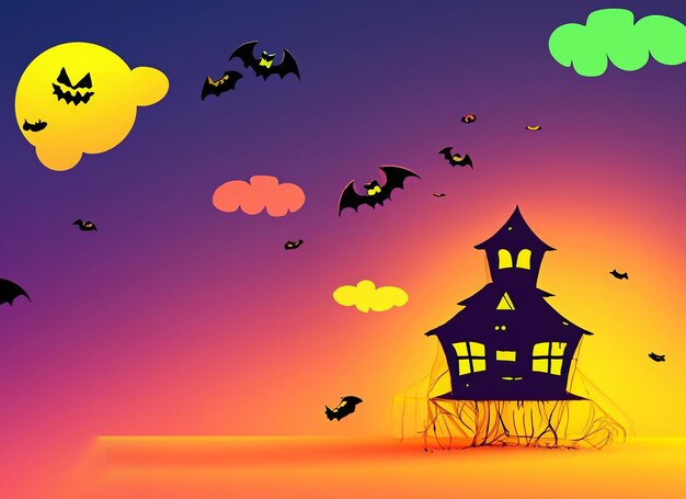 Halloween witch house background with colorful