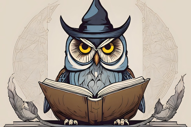 Photo halloween witch owl reading book ai generative illustration