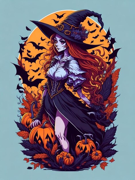 Halloween witch vector illustration tshirt design ai generative