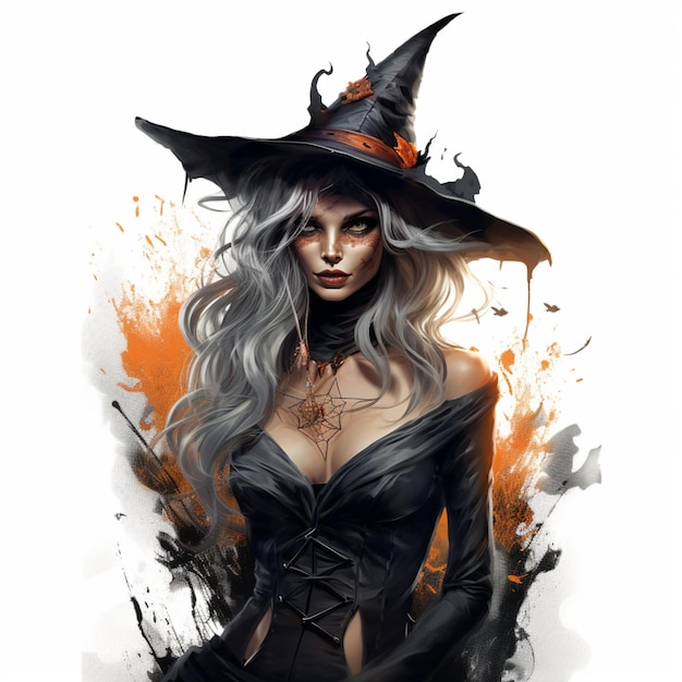 Halloween witch on white background