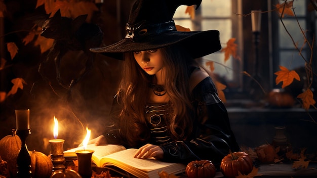 halloween witch with pumpkin