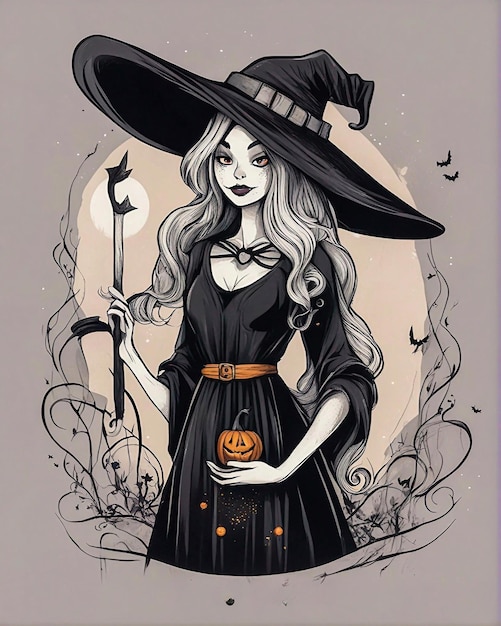Photo halloween witches t shirt design with pumpkin
