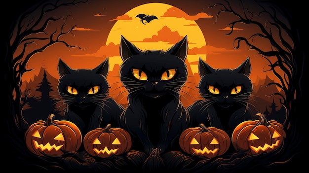 Хэллоуин колдовской коттеджкор черные кошки