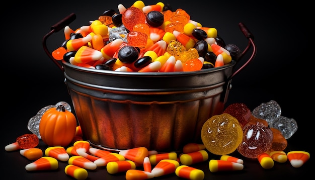 Хэллоуин с конфетами в ковчеге для конфетов в стиле настольной фотографии