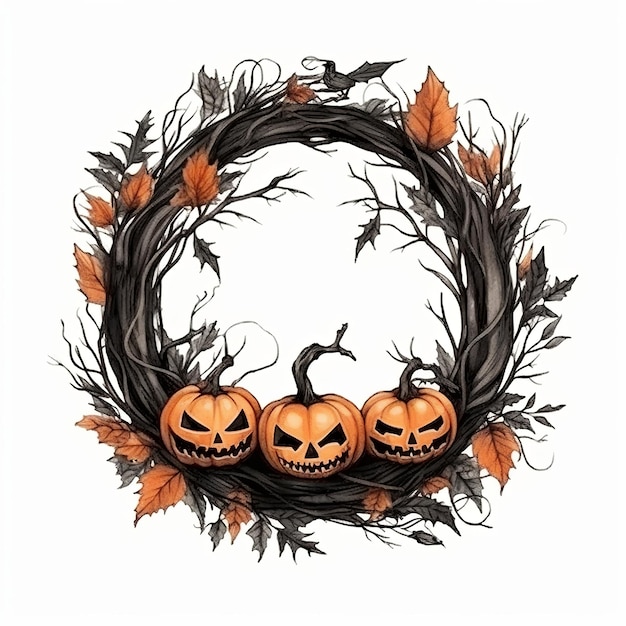 Halloween wreath halloween frame Generative ai