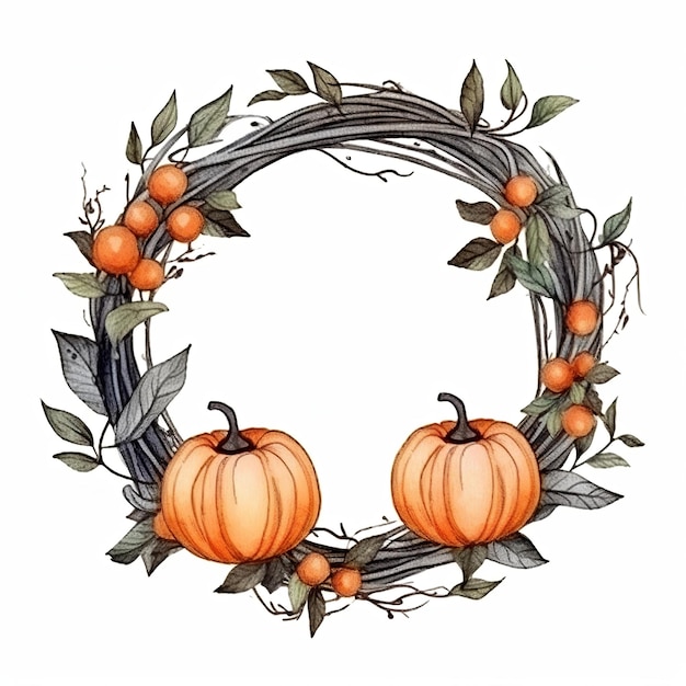 Halloween wreath halloween frame Generative ai