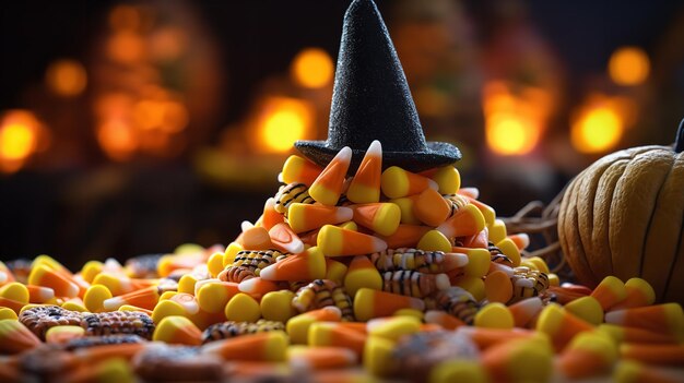 Photo halloween yummy candy and corn bow generative ai