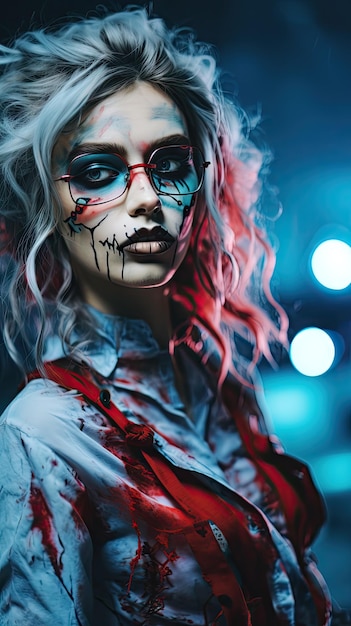 Halloween zombie woman wearing glasses