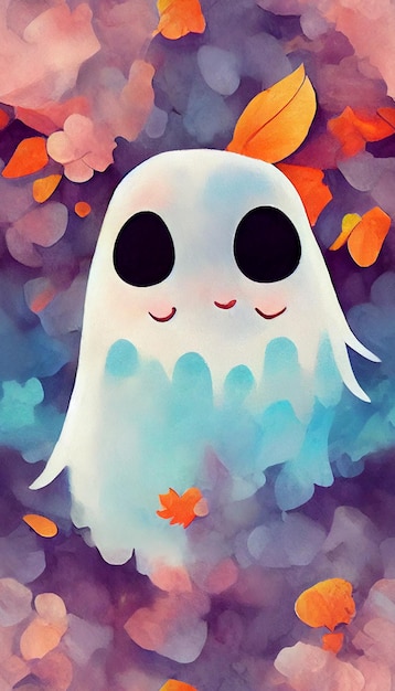 ハロウィーンかわいいカラフルなカボチャ スカル ゴースト手描き水彩イラスト彫刻スタイルバナー デザイン