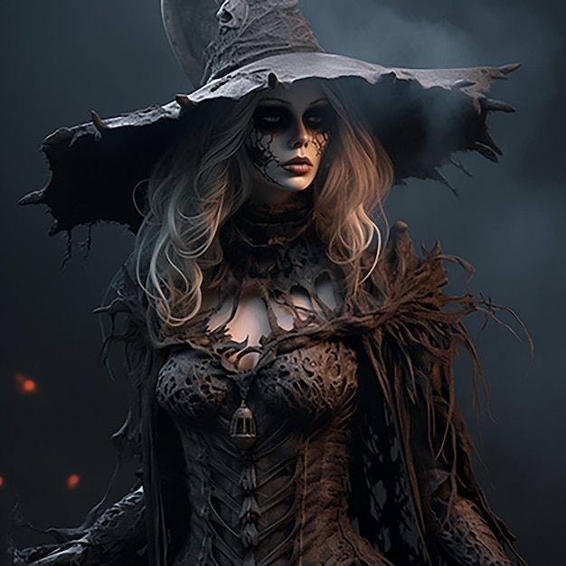 Halloweens Depict an eerie and elaborate witch costume