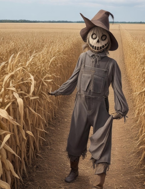 a Halloweens scarecrow in farmer land