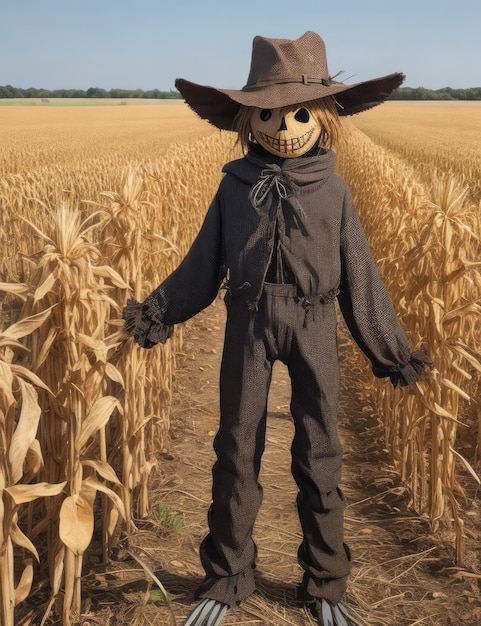 a Halloweens scarecrow in farmer land