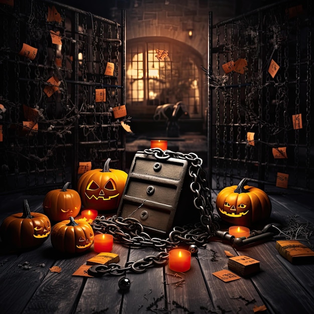 A Halloweenthemed escape room with puzzles and spooky clues