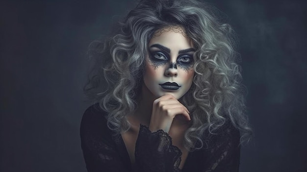 Halloweenthemed gotic makeup picture using Generative AI