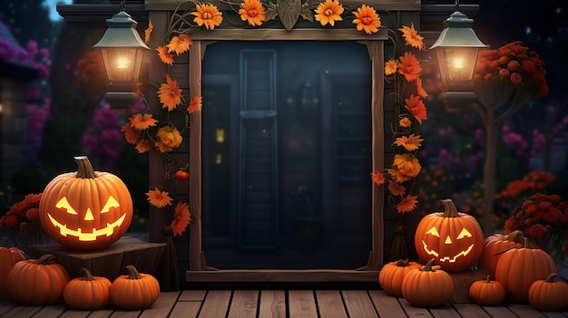 Halloweenthemed welcome signboard mockup showcasing an ornate blackboard AI generated