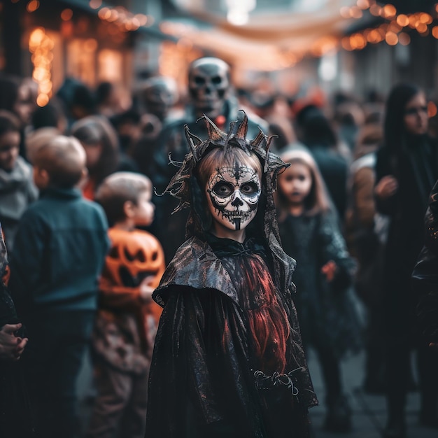 Хэллоуинский мальчик на карнавале с жутким макияжем