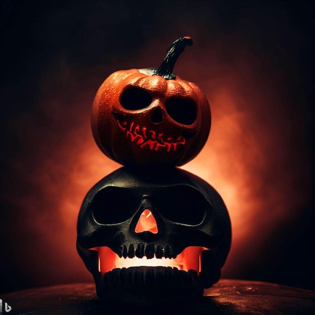 Photo hallowen pumpkin on top of a skull 2