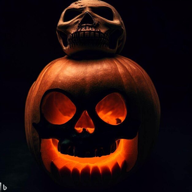 Photo hallowen pumpkin on top of a skull 4