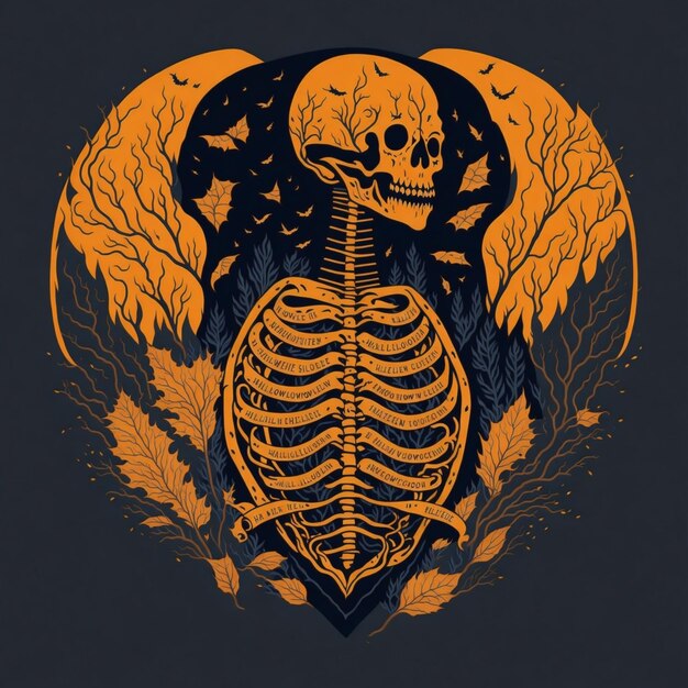 Фото Творческий дизайн на тему хэллоуэна внутри грудной клетки вектор дизайна футболки хеллоуэна