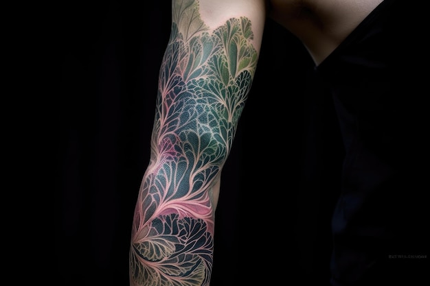 Hallucinogenic plantinspired tattoos with swirling intricate designs created with generative ai