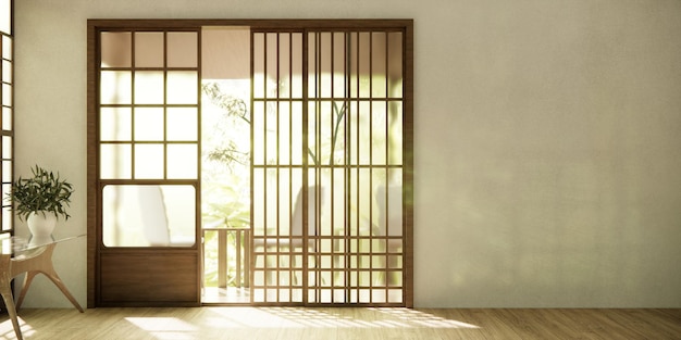 The hallway Clean japanese minimalist room interior 3D rendering