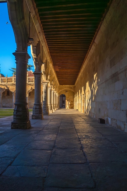 Hallway of the cloister of the University of Salamanca with the columns and arches projected