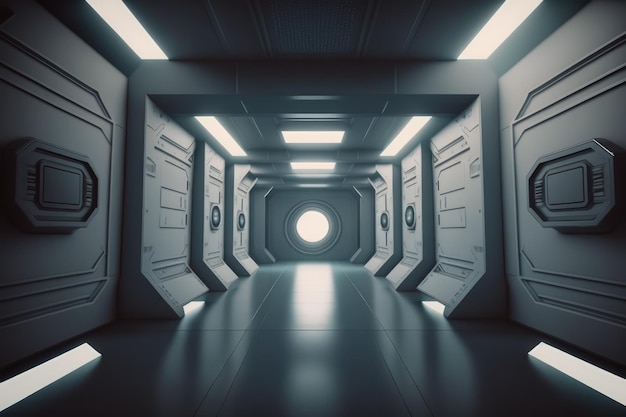 A hallway from a spacestaton in scifi style design , generative ai