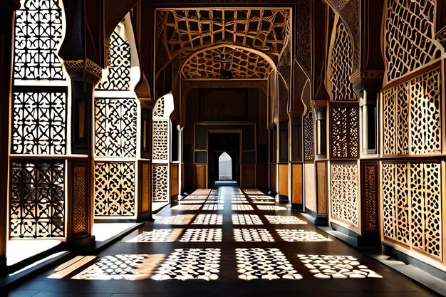 A hallway with a door that has a light on it