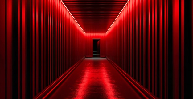 A hallway with lit red lines