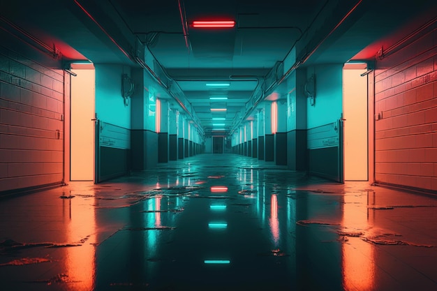 hallway with neon glowing light