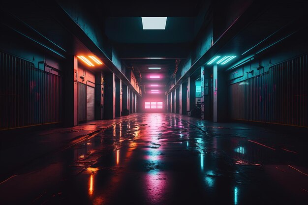 hallway with neon glowing light