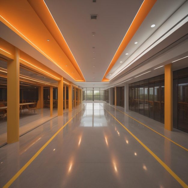 Photo a hallway with a plane on the ceiling and lights on the ceiling.