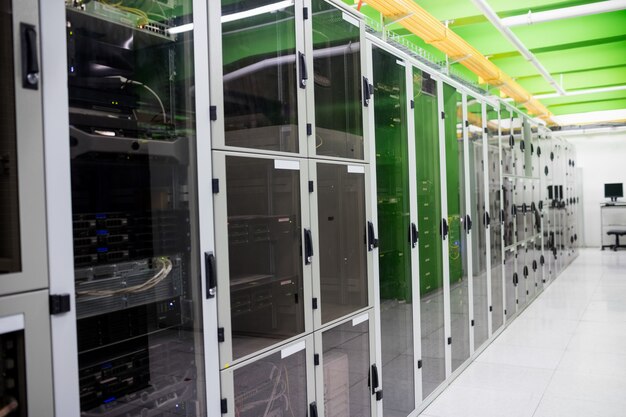 Photo hallway with a row of servers