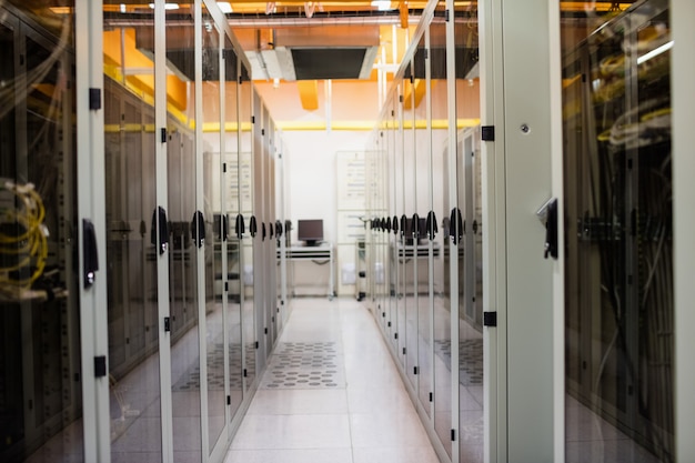 Photo hallway with a row of servers