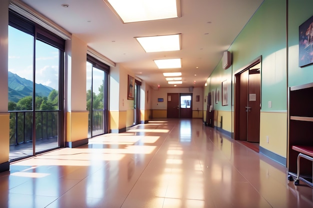 A hallway with a sign on the wall that says'the word'on it '