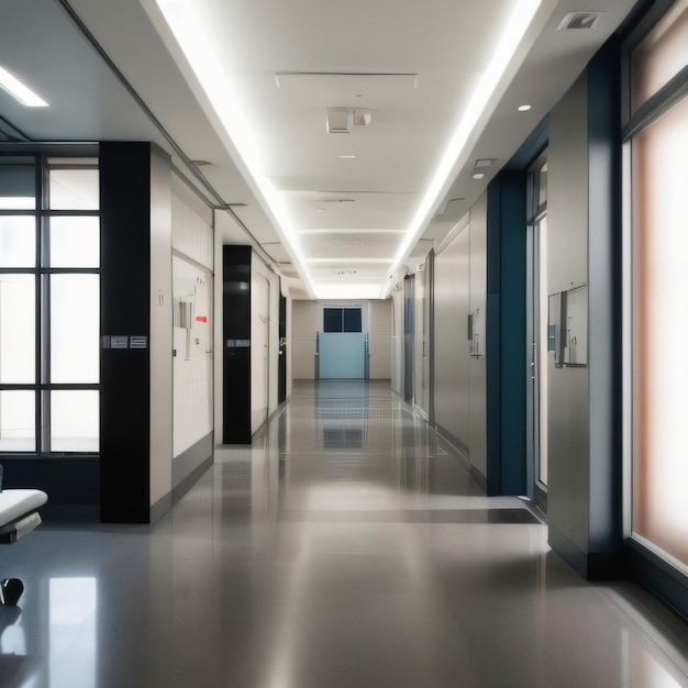 A hallway with a white bench and a window with the words " no one is on the wall "