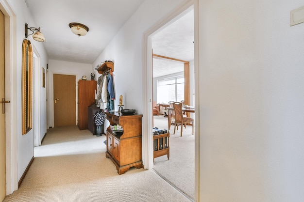 Hallway with wooden entrance