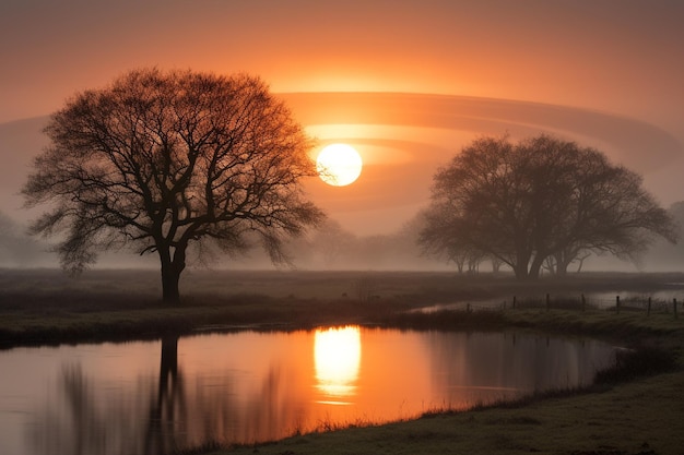 Halo rond de zon op een mistige dag