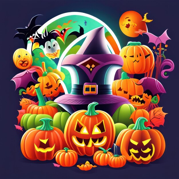 Haloween background with pumpkins witches and bats Generative AI