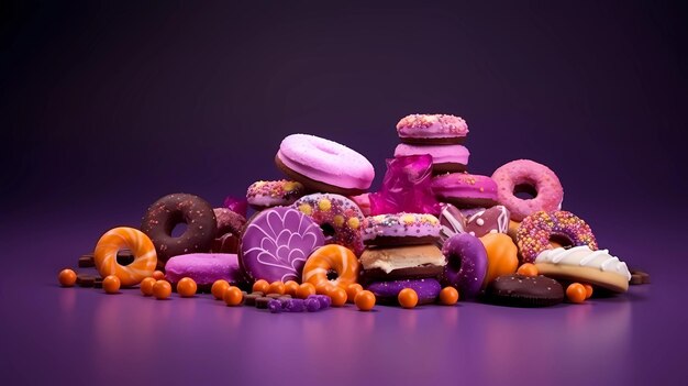 Photo haloween candies on a purple scene