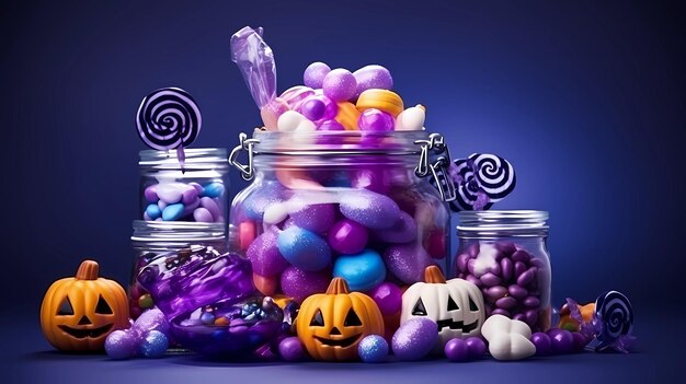 Photo haloween candies on a purple scene