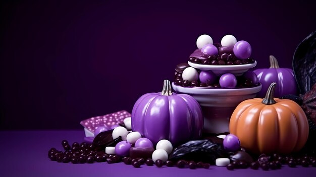 Photo haloween candies on a purple scene